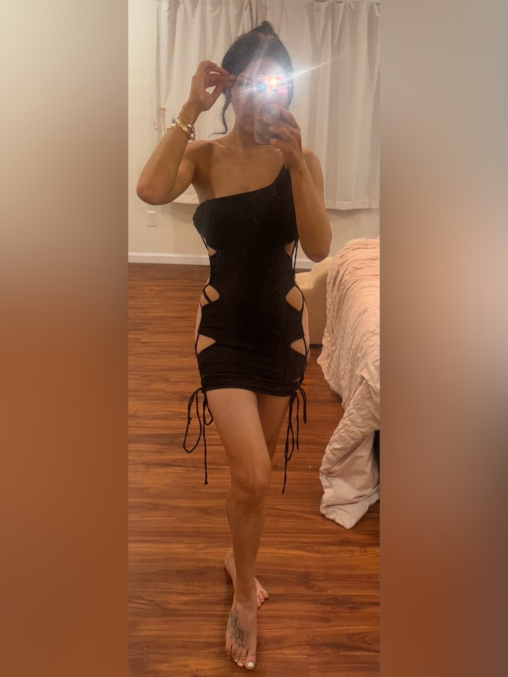 💕 Fashion Nova One-Shoulder Black Cutout Bodycon Mini Dress 💕